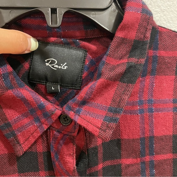 Rails Burgundy Plaid sparkle long sleeve button down shirt Sz L - Picture 2 of 6